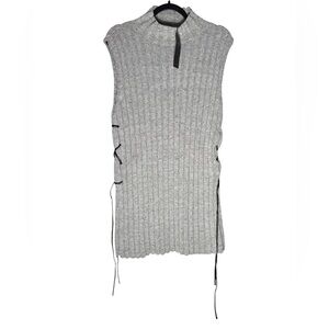 BCBGMAXAZRIA Sleeveless Ribbed Striped Lace up Tunic Sweater Grey Size Large NWT
